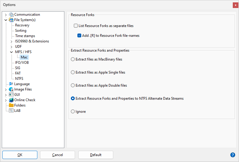 Impostazioni File System HFS (Mac)